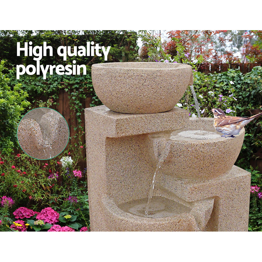 Gardeon  4 Tier Solar Powered Water Fountain with Light - Sand Beige - BM House & Garden