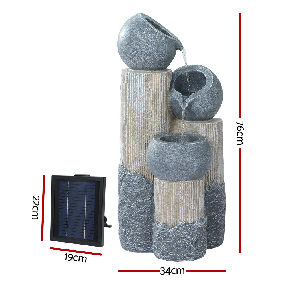 Gardeon Solar Water Fountain Features Outdoor 3 Tiered LED Lights Bird Bath - BM House & Garden