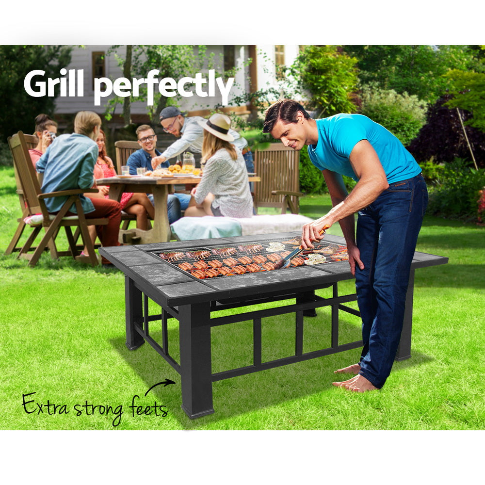 Fire Pit BBQ Grill Stove Table Ice Pits Patio Fireplace Heater 3 IN 1 - BM House & Garden