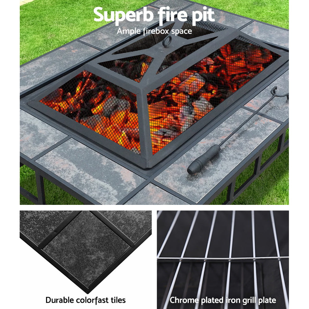 Fire Pit BBQ Grill Stove Table Ice Pits Patio Fireplace Heater 3 IN 1 - BM House & Garden