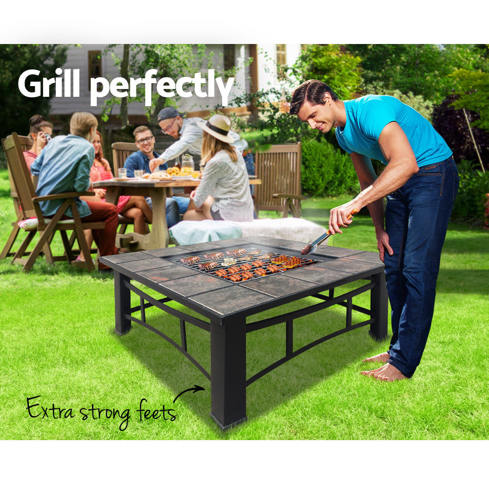Fire Pit BBQ Grill Smoker Table Outdoor Garden Ice Pits Wood Firepit - BM House & Garden