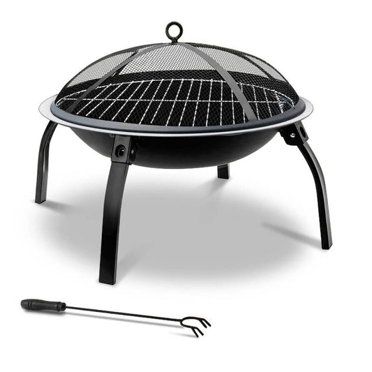 Fire Pit BBQ Charcoal Smoker Portable Outdoor Camping Pits Patio Fireplace 22" - BM House & Garden
