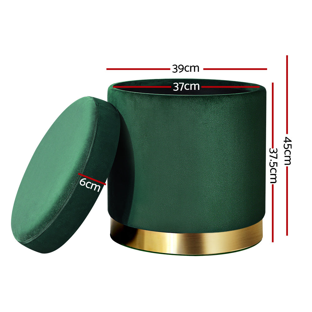 Artiss Storage Ottoman Foot Stool Round Velvet Foot Rest Pouffe Footstool Green - BM House & Garden