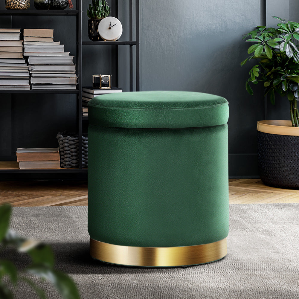 Artiss Storage Ottoman Foot Stool Round Velvet Foot Rest Pouffe Footstool Green - BM House & Garden