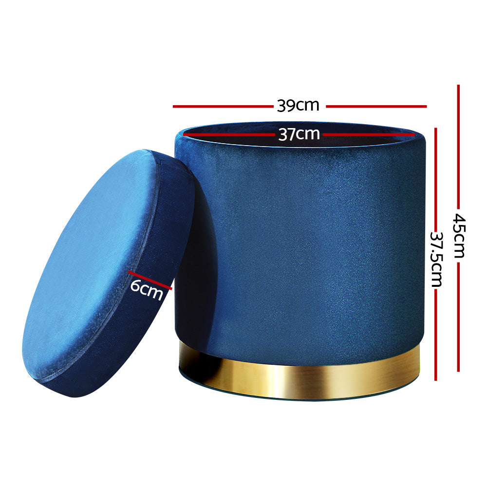 Artiss Foot Stool Round Velvet Storage Ottoman Foot Rest Pouffe Footstool Navy - BM House & Garden