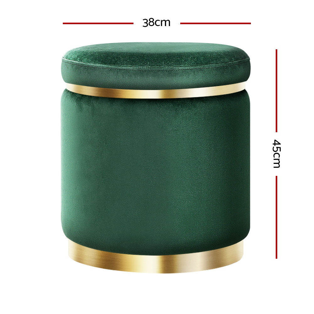 Artiss Ottoman Round Velvet Foot Stool Foot Rest Pouffe Padded Seat Pouf Green - BM House & Garden