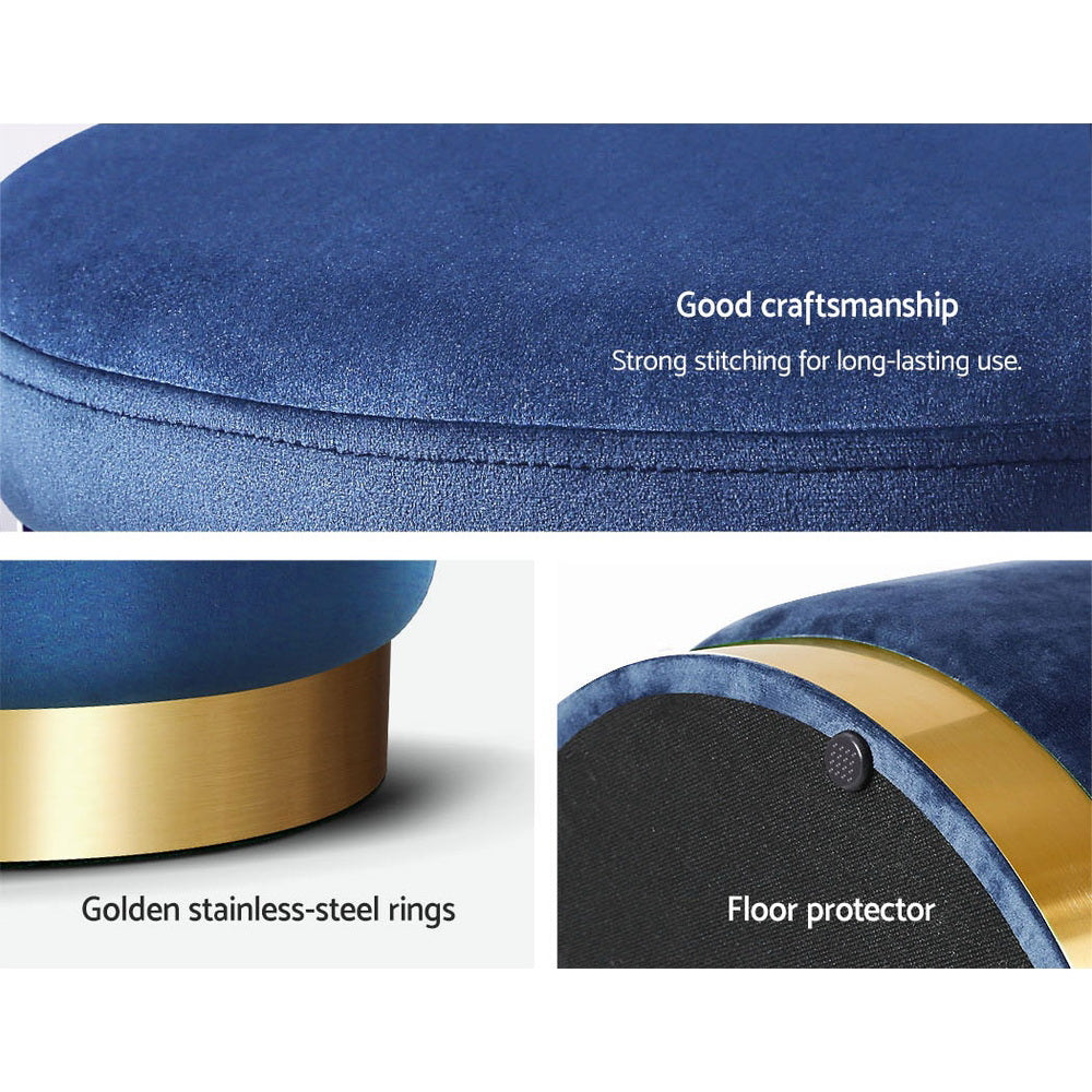 Artiss Foot Stool Round Velvet Ottoman Foot Rest Pouf Padded Seat Footstool Navy - BM House & Garden