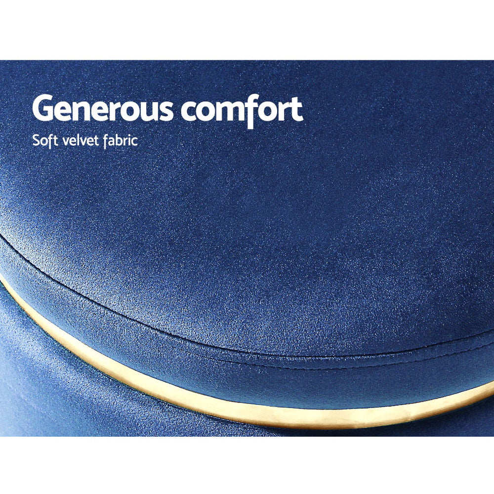 Artiss Foot Stool Round Velvet Ottoman Foot Rest Pouf Padded Seat Footstool Navy - BM House & Garden