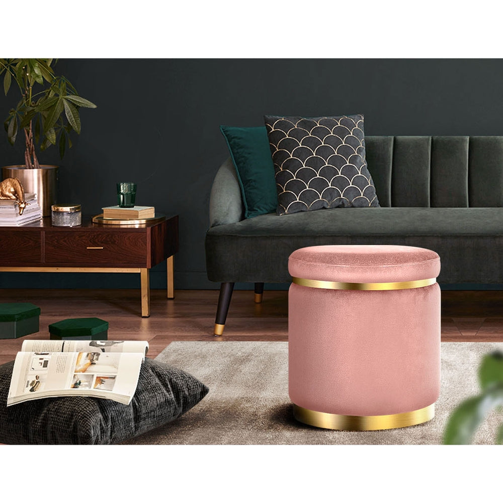 Artiss Round Velvet Foot Stool Ottoman Foot Rest Pouffe Padded Seat Pouf Pink - BM House & Garden