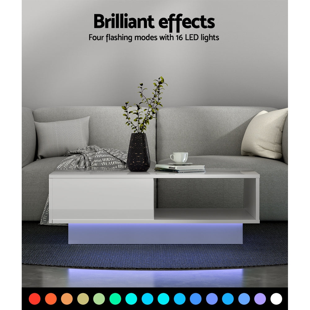 Artiss White Coffee Table with Led Lights