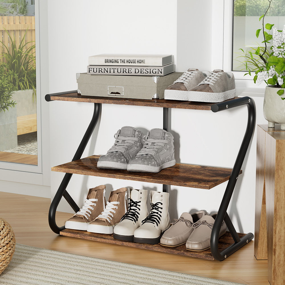 Artiss Shoe Rack Storage Shelves Organiser 3 Tiers Shoe Stand Industrial Black - BM House & Garden