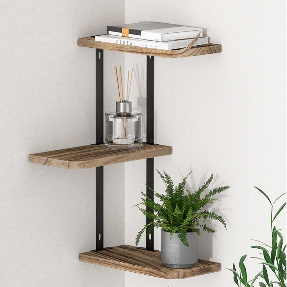 Artiss Floating Wall Shelves Brackets 3 Tiers Corner Display DIY Wall Mount Rack - BM House & Garden