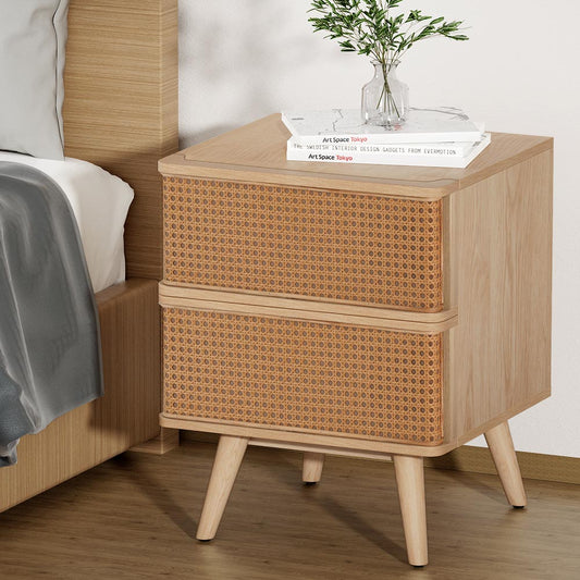 Artiss Bedside Table Rattan Side End Table 2 Drawers Nightstand Bedroom Storage - BM House & Garden