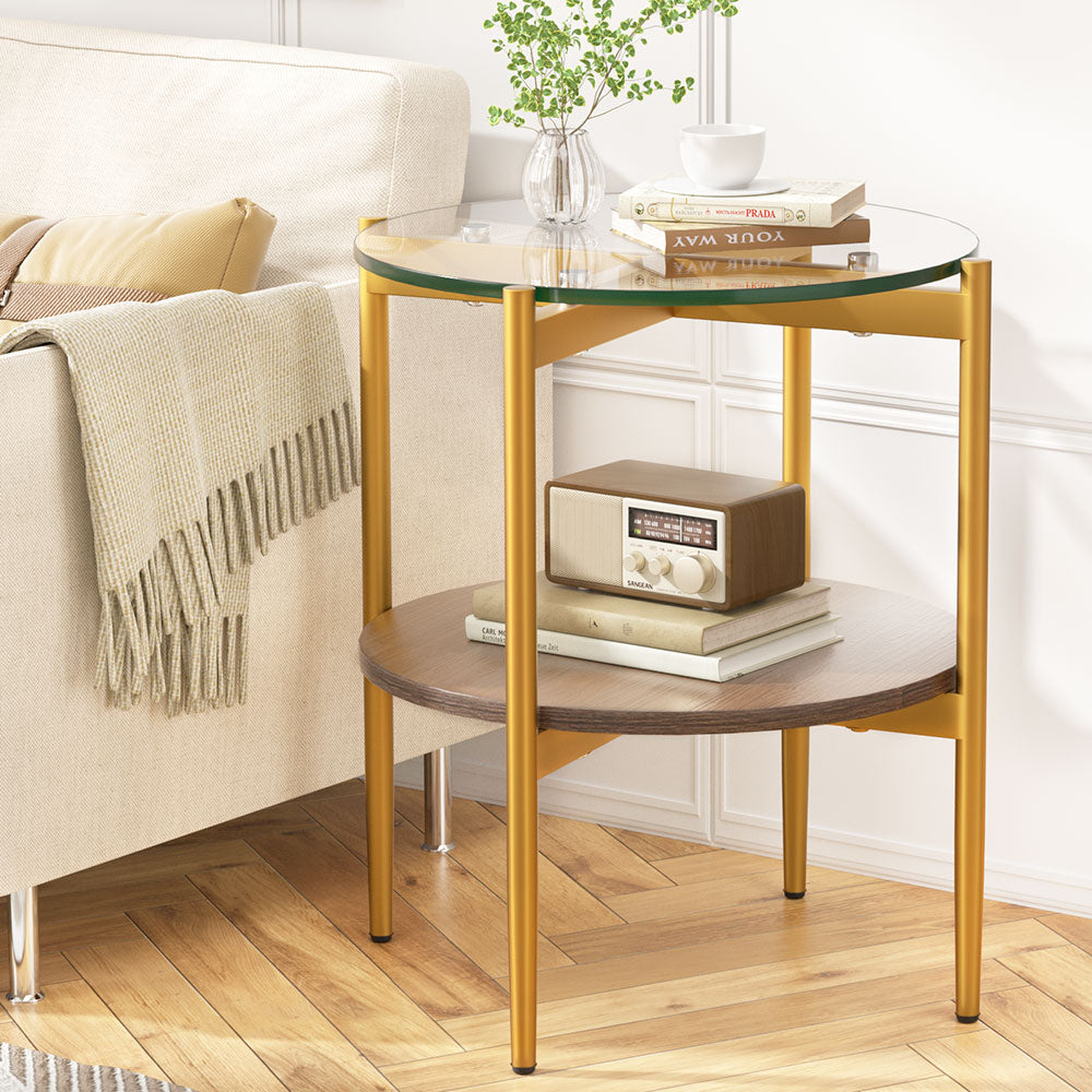 Artiss Coffee Table Side Table Laptop Desk Bedside Sofa Glass Table Metal Frame - BM House & Garden