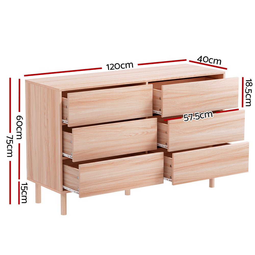 Artiss 6 Chest of Drawers Cabinet Dresser Table Tallboy Storage Bedroom Pine - BM House & Garden