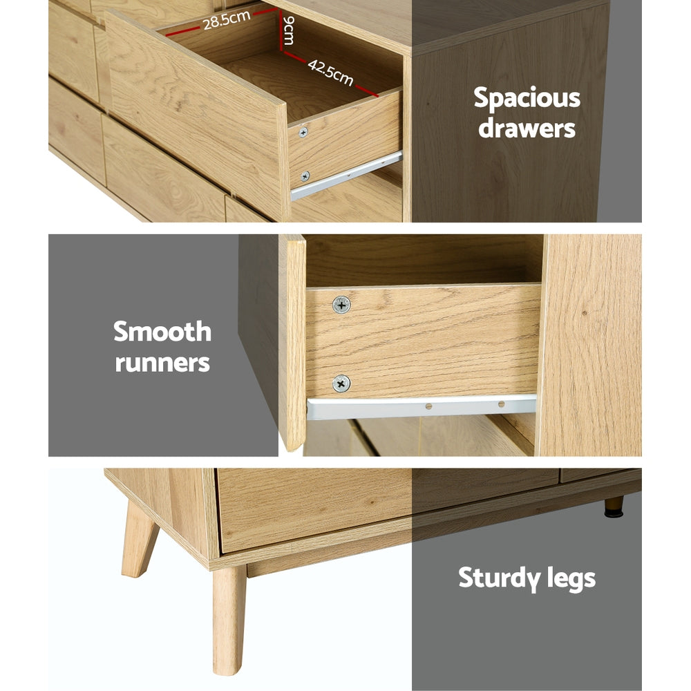 Artiss 9 Chest of Drawers Cabinet Dresser Table Tallboy Storage Bedroom Oak - BM House & Garden