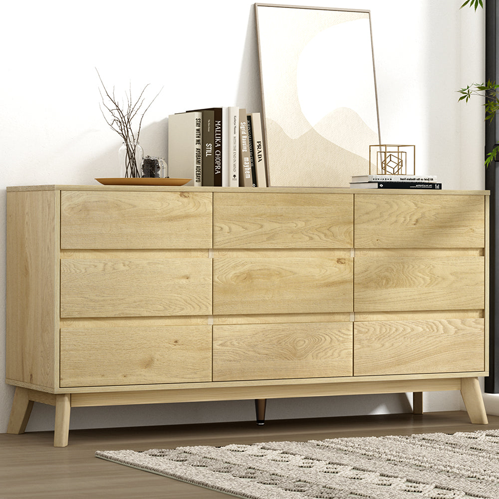 Artiss 9 Chest of Drawers Cabinet Dresser Table Tallboy Storage Bedroom Oak - BM House & Garden