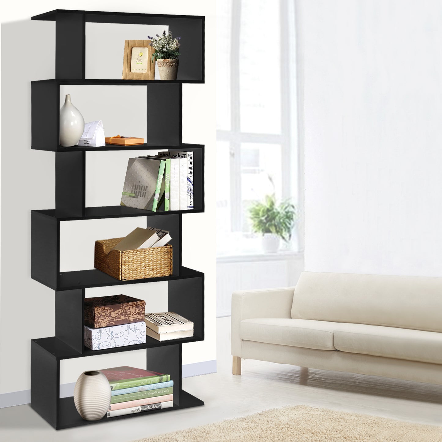 Artiss Riva Black 6 Tier Bookshelf