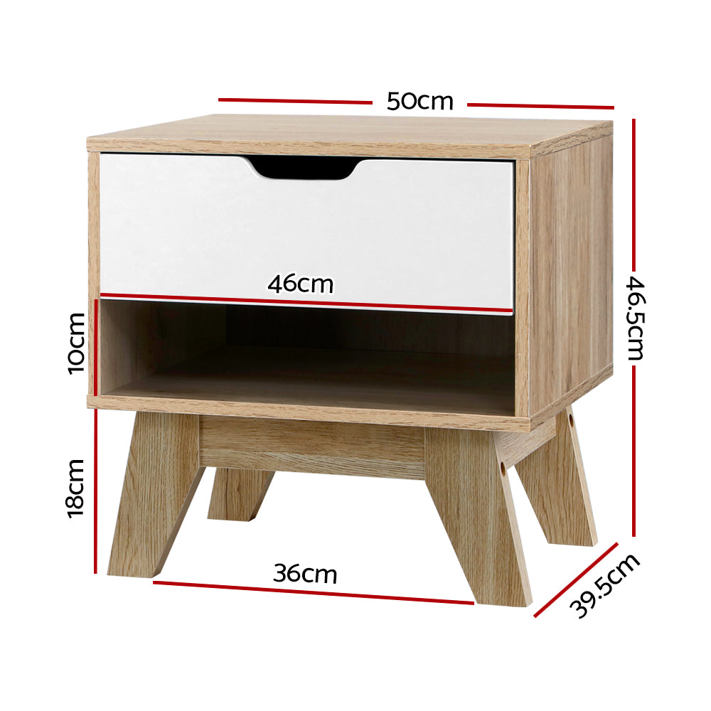 Artiss Bedside Table Drawer Nightstand Shelf Cabinet Storage Lamp Side Wooden - BM House & Garden