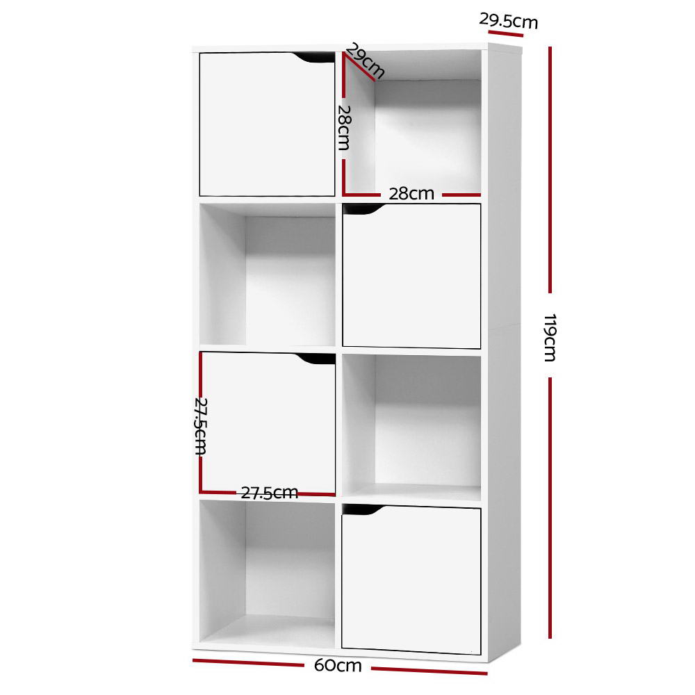 Artiss Display Shelf 8 Cube Storage 4 Door Cabinet Organiser Bookshelf Unit White - BM House & Garden