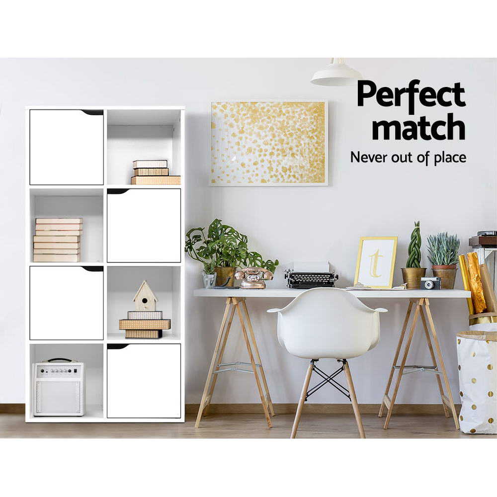 Artiss Display Shelf 8 Cube Storage 4 Door Cabinet Organiser Bookshelf Unit White - BM House & Garden