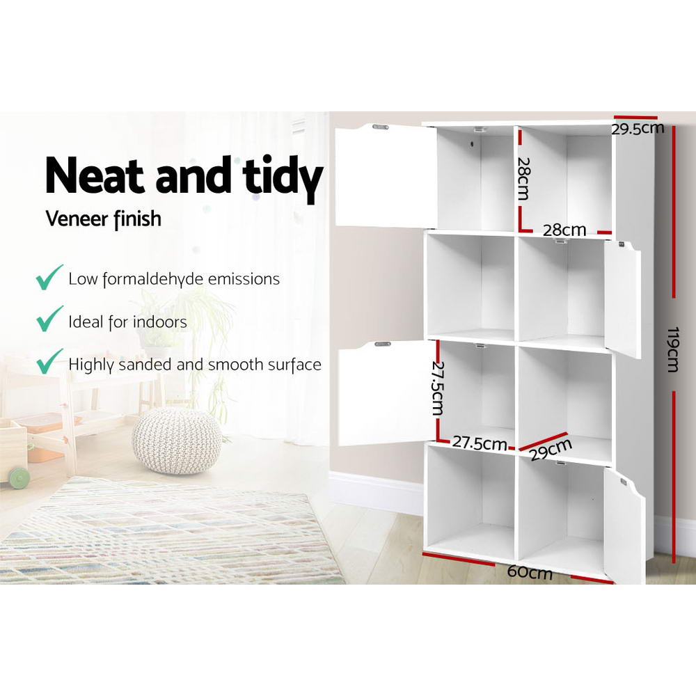 Artiss Display Shelf 8 Cube Storage 4 Door Cabinet Organiser Bookshelf Unit White - BM House & Garden