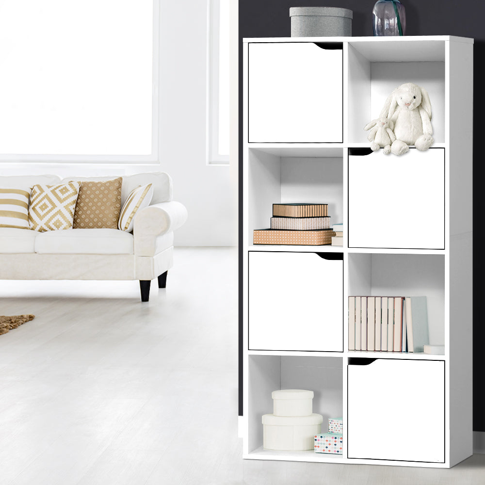 Artiss Display Shelf 8 Cube Storage 4 Door Cabinet Organiser Bookshelf Unit White - BM House & Garden