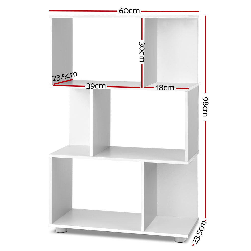 Artiss 3 Tier Zig Zag Bookshelf - White - BM House & Garden