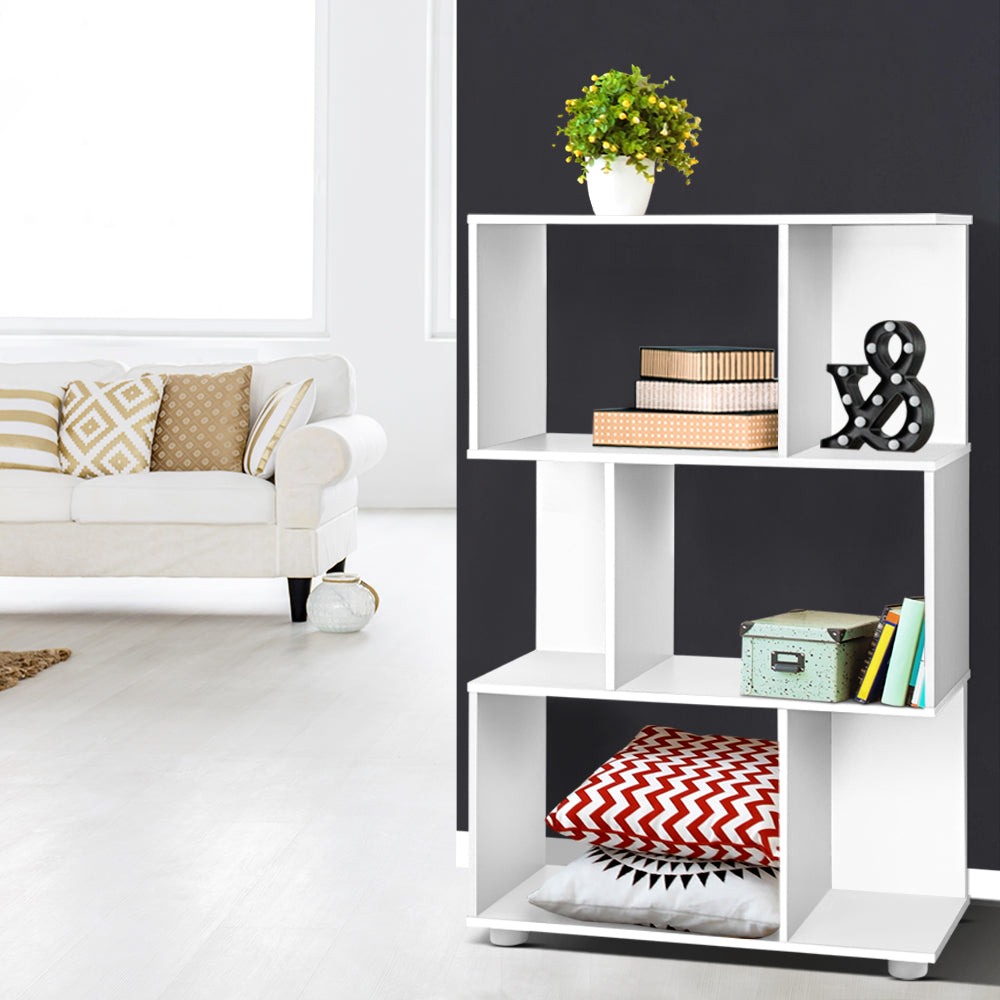 Artiss 3 Tier Zig Zag Bookshelf - White - BM House & Garden