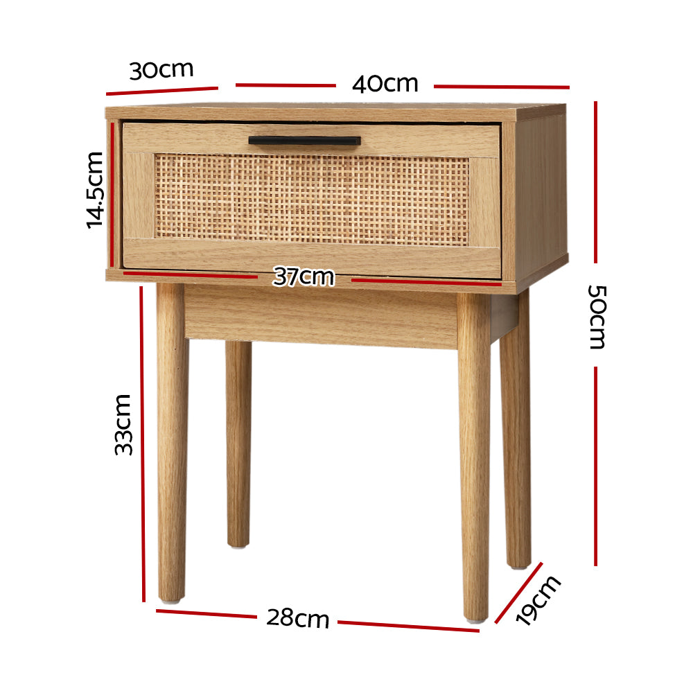 Artiss Bedside Tables Table 1 Drawer Storage Cabinet Rattan Wood Nightstand - BM House & Garden