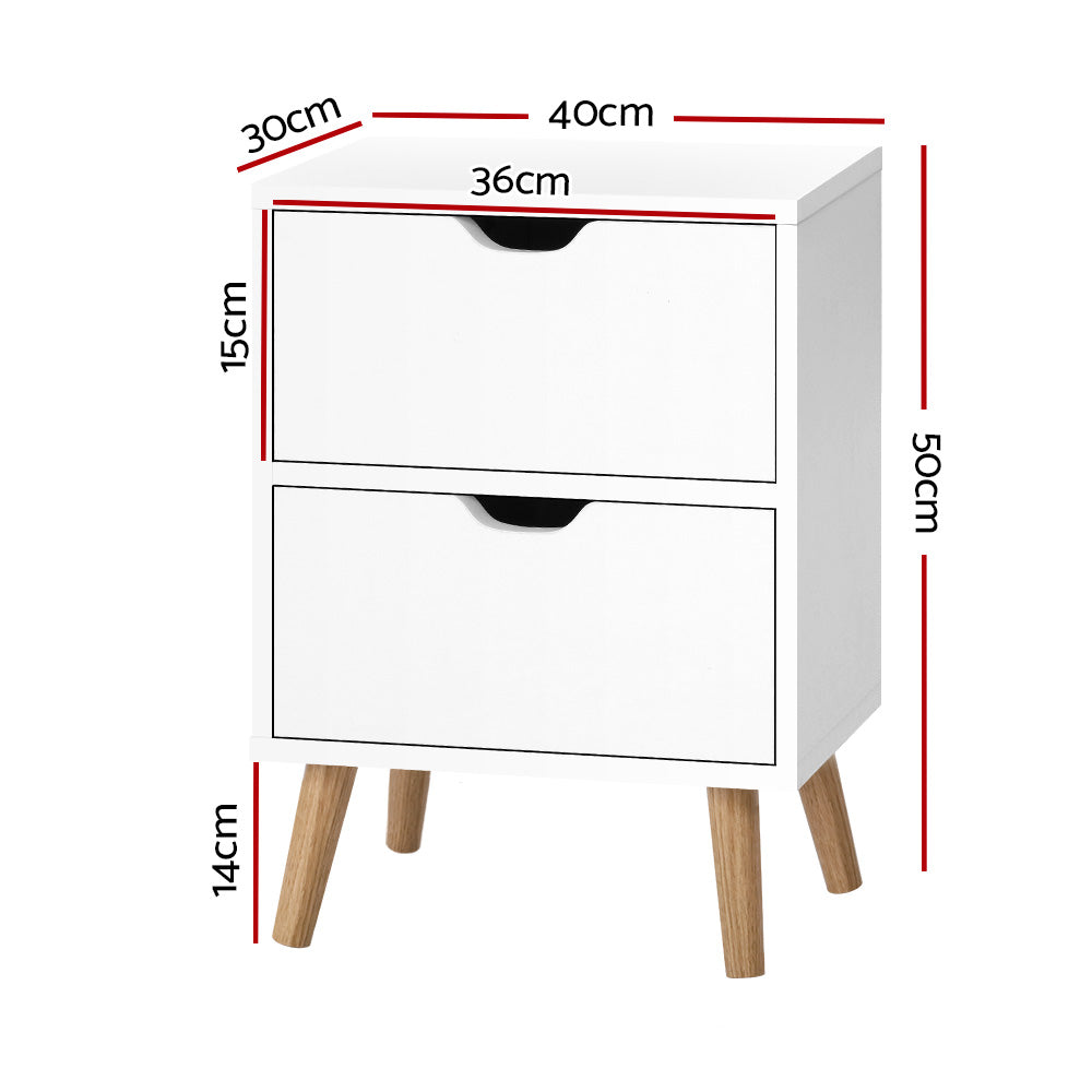 Artiss Bedside Tables Drawers Side Table Nightstand White Storage Cabinet Wood - BM House & Garden