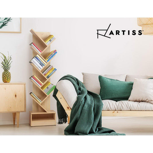 Artiss Display Shelf 9-Shelf Tree Bookshelf Book Storage Rack Bookcase Natural - BM House & Garden