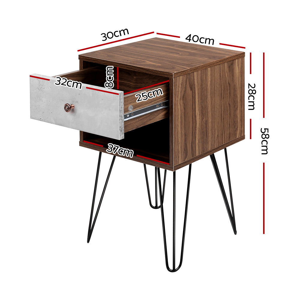 Artiss Bedside Table with Drawer - Grey & Walnut - BM House & Garden