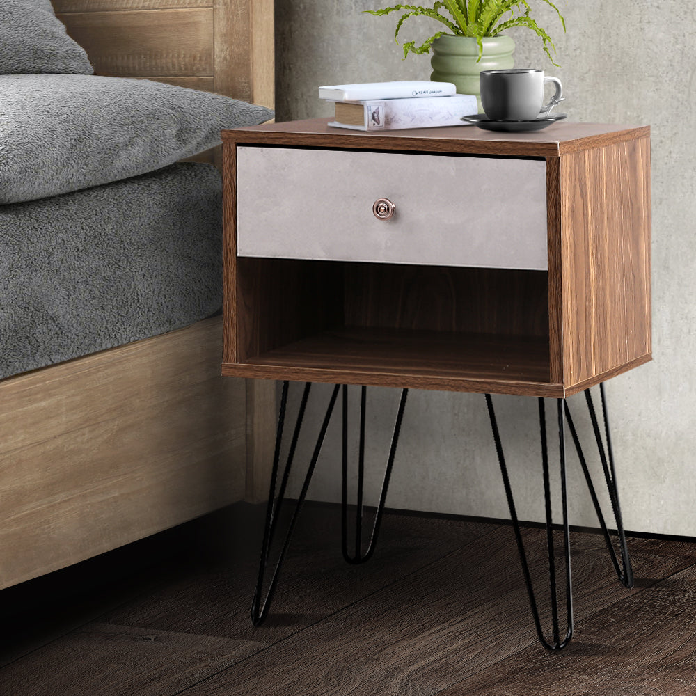 Artiss Bedside Table with Drawer - Grey & Walnut - BM House & Garden