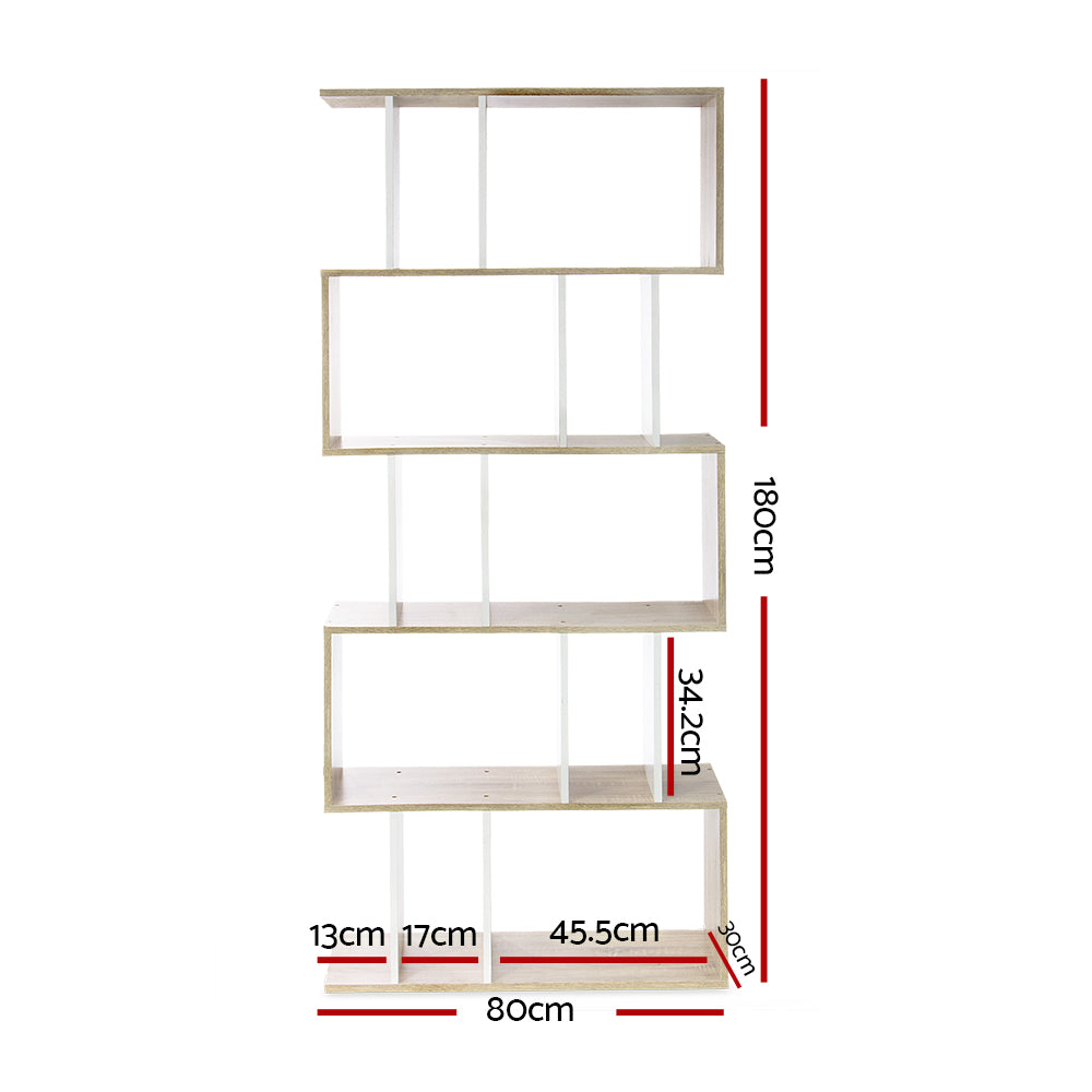 Artiss 5 Tier Display Book Storage Shelf Unit - White Brown - BM House & Garden