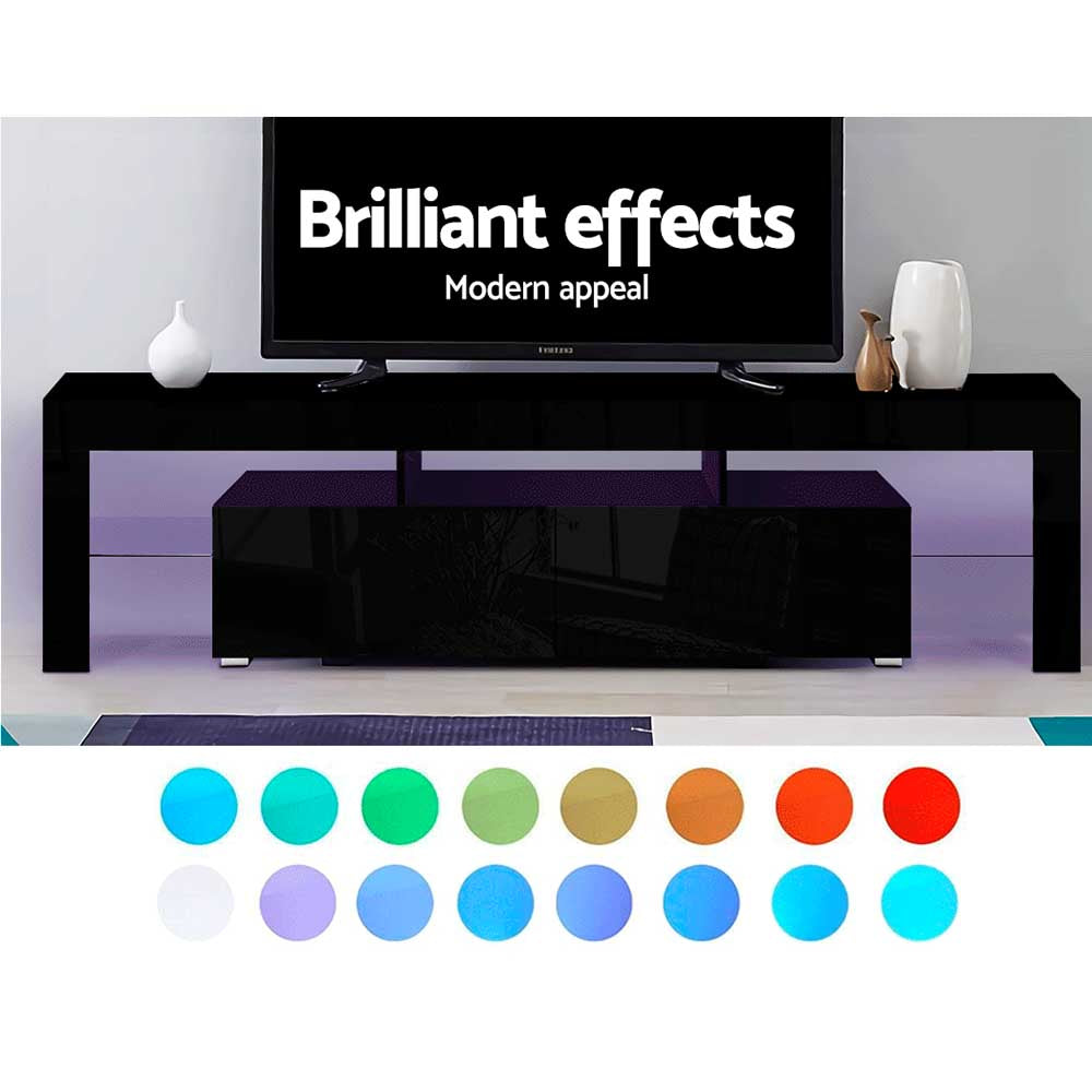 Artiss 189cm RGB LED TV Stand Cabinet Entertainment Unit Gloss Furniture Drawers Tempered Glass Shelf Black - BM House & Garden