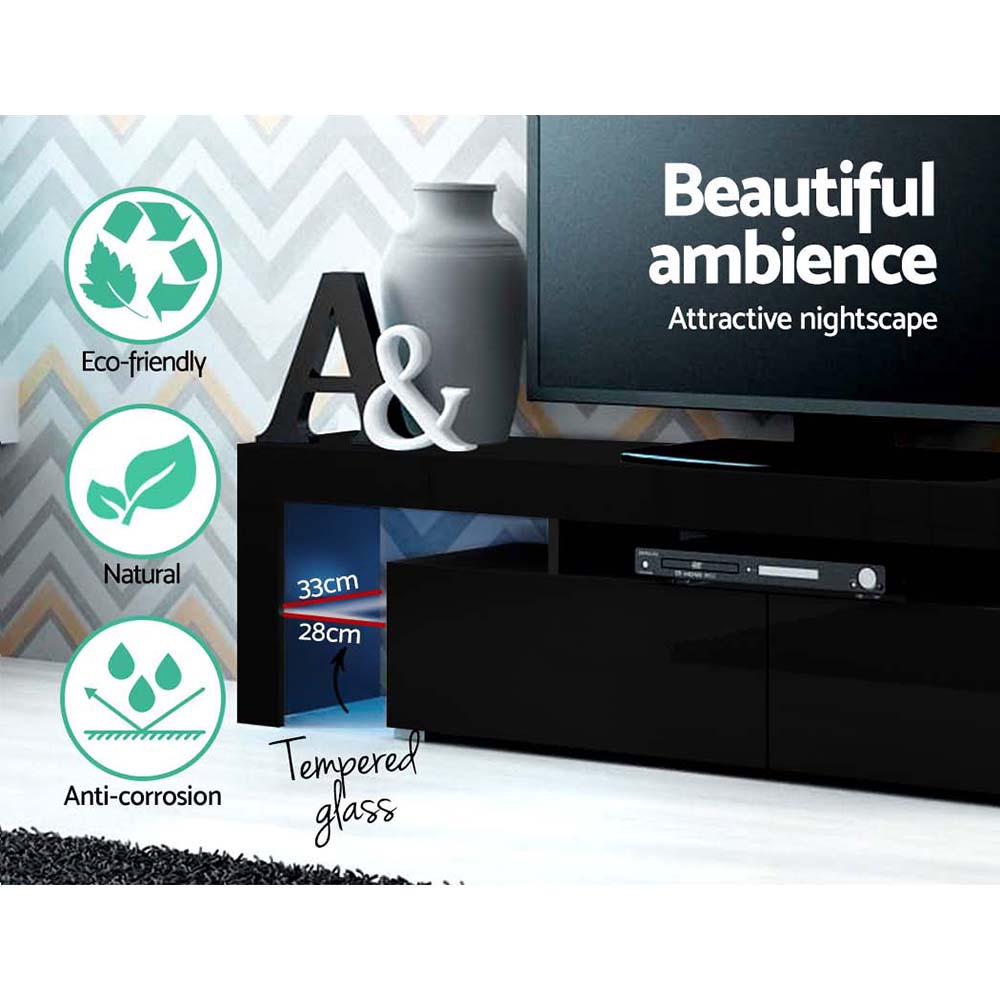 Artiss 189cm RGB LED TV Stand Cabinet Entertainment Unit Gloss Furniture Drawers Tempered Glass Shelf Black - BM House & Garden