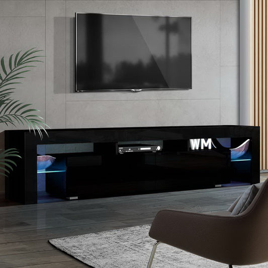 Artiss 189cm RGB LED TV Stand Cabinet Entertainment Unit Gloss Furniture Drawers Tempered Glass Shelf Black - BM House & Garden