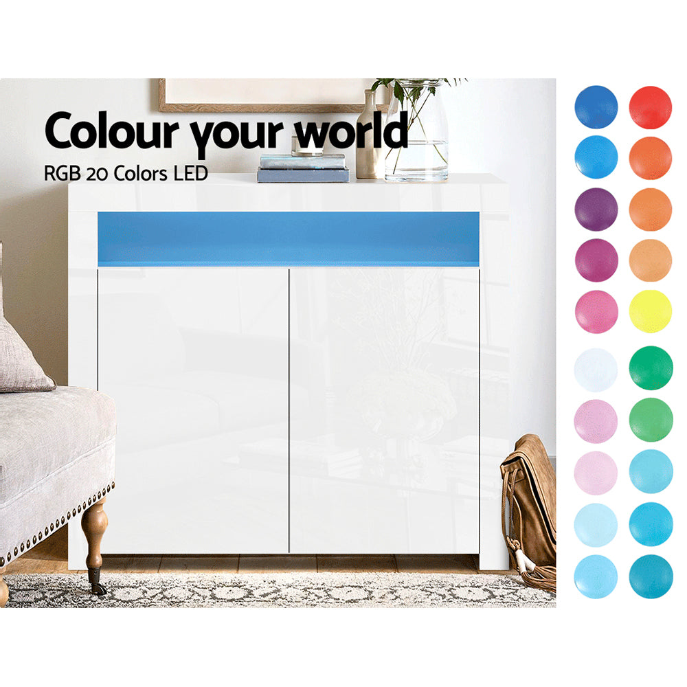 Artiss Buffet Sideboard Cabinet LED High Gloss Storage Cupboard 2 Doors White - BM House & Garden