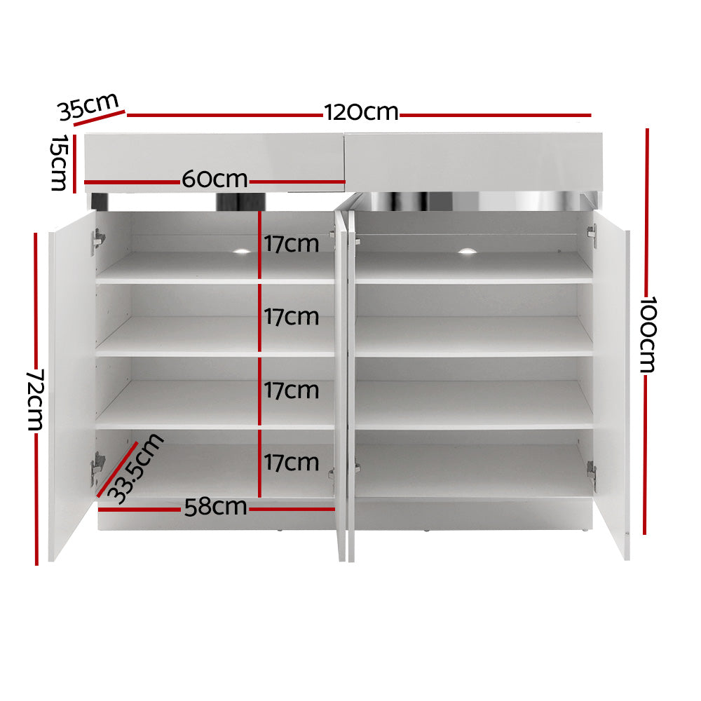 Artiss 120cm Shoe Cabinet Shoes Storage Rack High Gloss Cupboard White Drawers - BM House & Garden