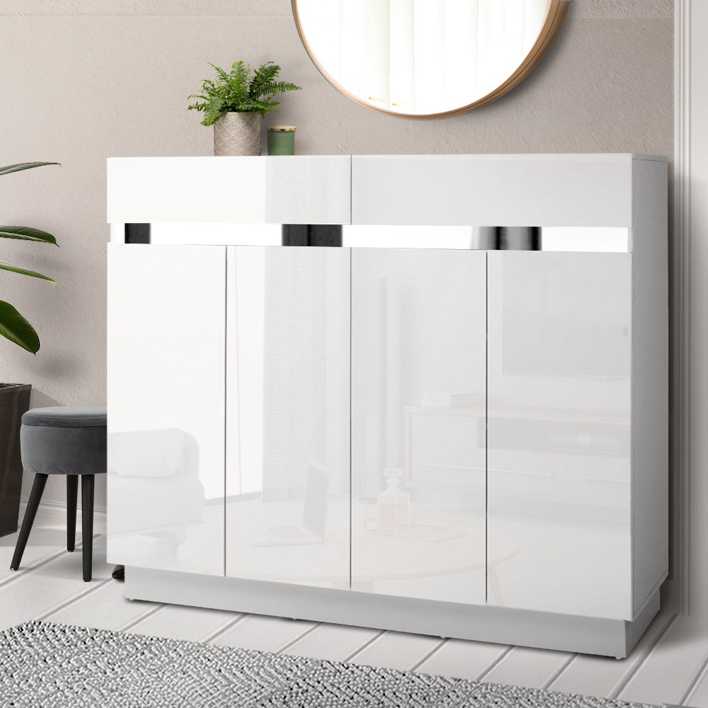 Artiss 120cm Shoe Cabinet Shoes Storage Rack High Gloss Cupboard White Drawers - BM House & Garden