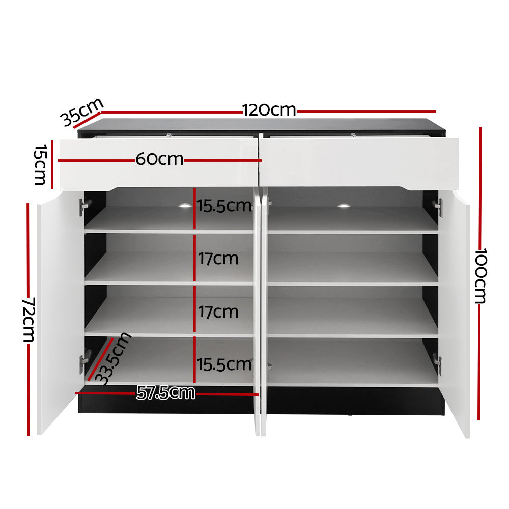 Artiss 120cm Shoe Cabinet Shoes Storage Rack High Gloss Cupboard Shelf Drawers - BM House & Garden