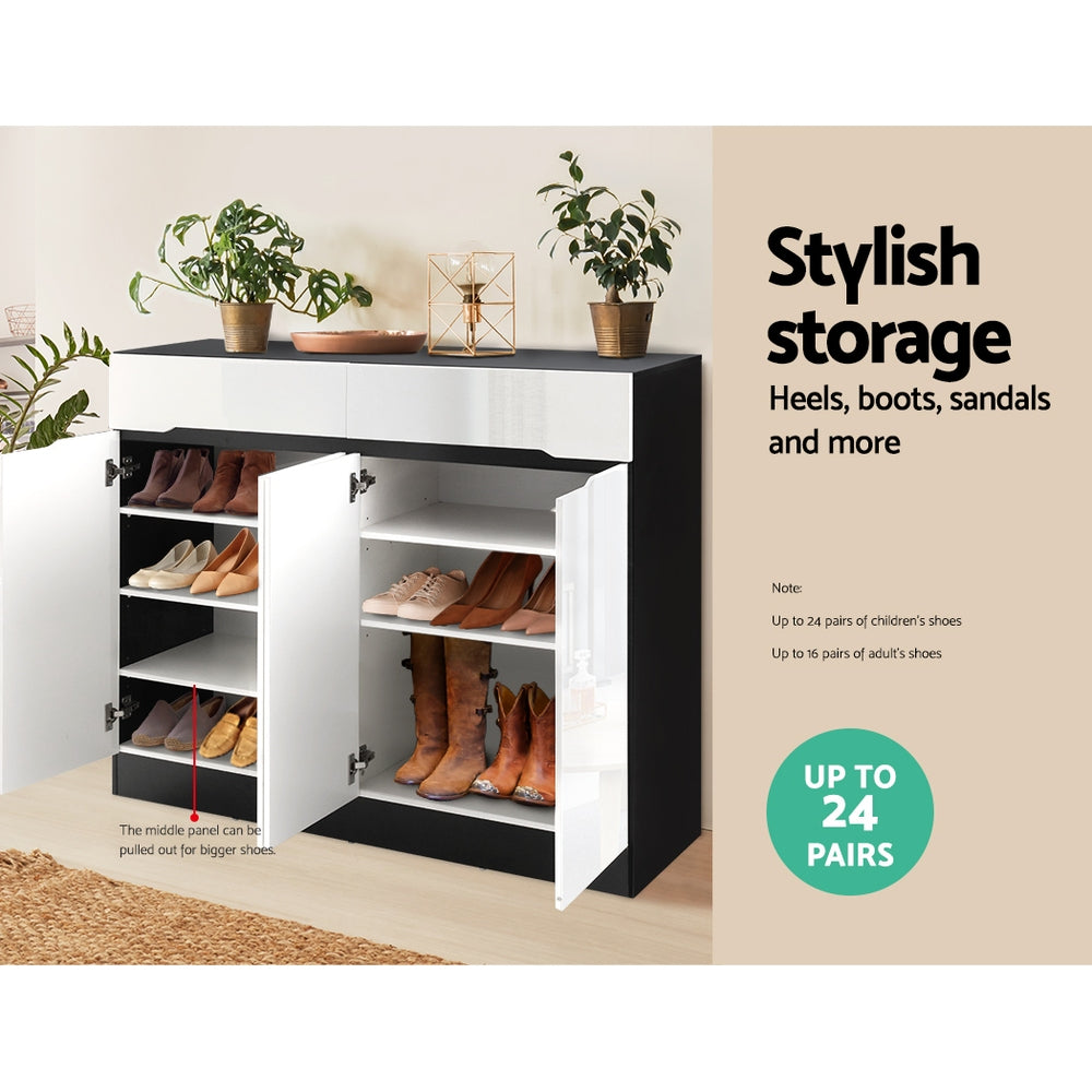 Artiss 120cm Shoe Cabinet Shoes Storage Rack High Gloss Cupboard Shelf Drawers - BM House & Garden