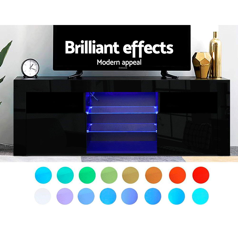 Artiss TV Cabinet Entertainment Unit Stand RGB LED Gloss Furniture 160cm Black - BM House & Garden