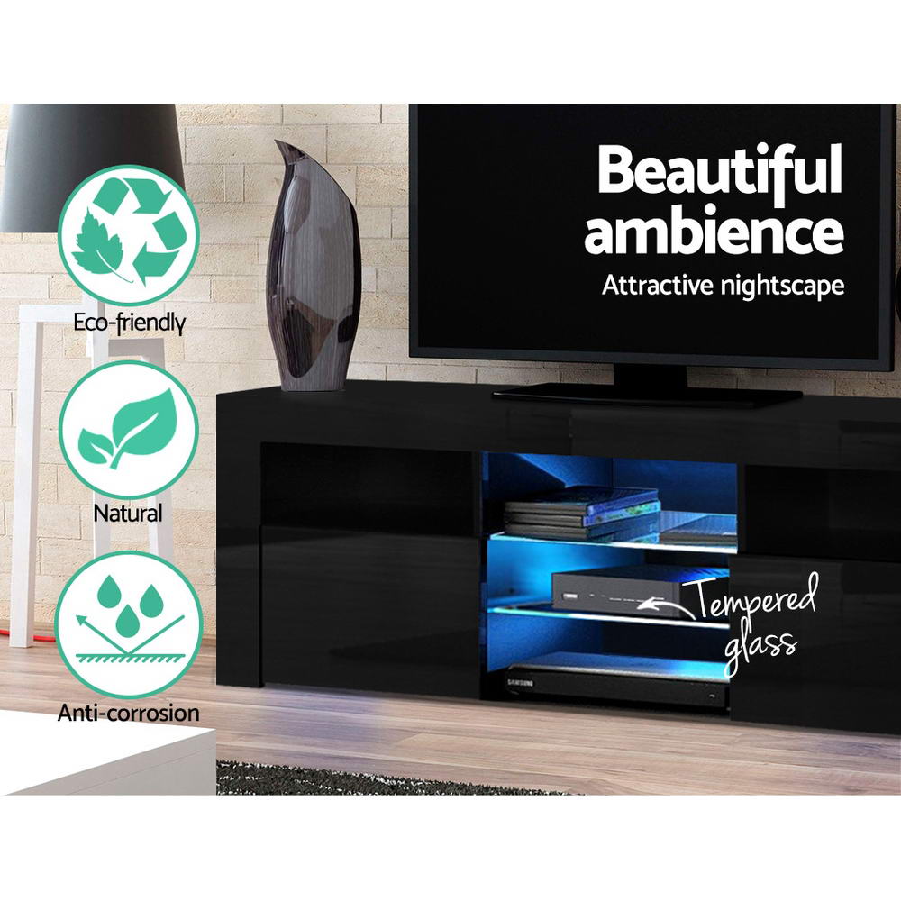 Artiss TV Cabinet Entertainment Unit Stand RGB LED Gloss Furniture 160cm Black - BM House & Garden
