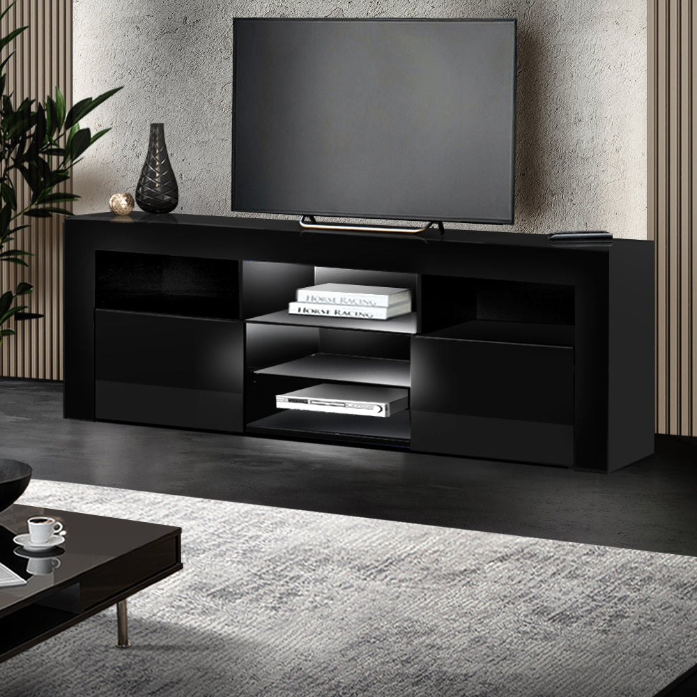 Artiss TV Cabinet Entertainment Unit Stand RGB LED Gloss Furniture 160cm Black - BM House & Garden