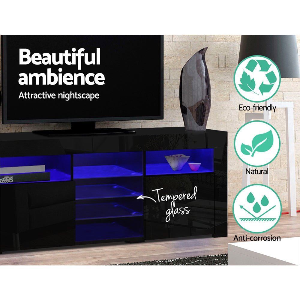 Artiss TV Cabinet Entertainment Unit Stand RGB LED Gloss 3 Doors 180cm Black - BM House & Garden