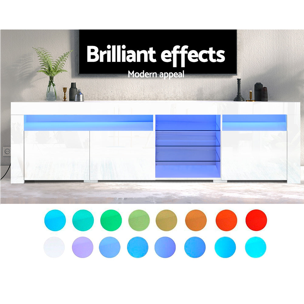 Artiss TV Cabinet Entertainment Unit Stand RGB LED Gloss 3 Doors 180cm White - BM House & Garden