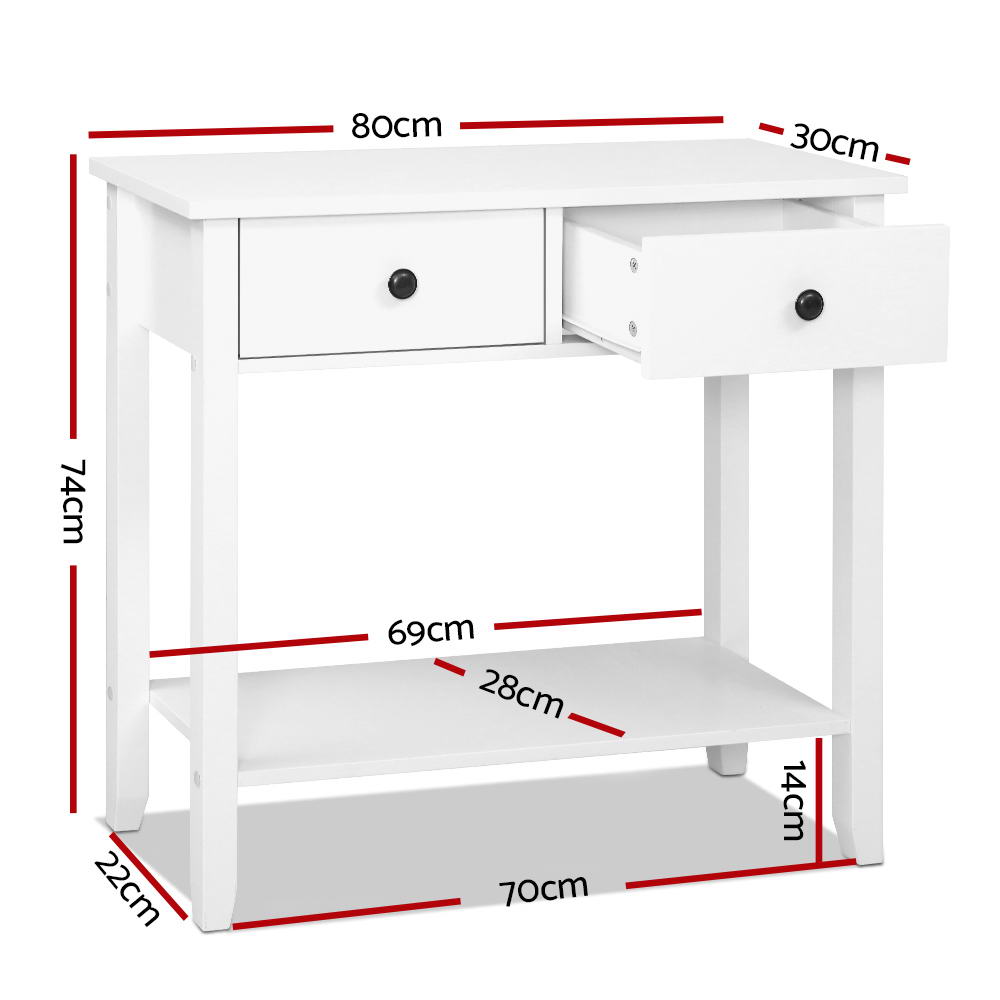 Hallway Console Table Hall Side Entry 2 Drawers Display White Desk Furniture - BM House & Garden