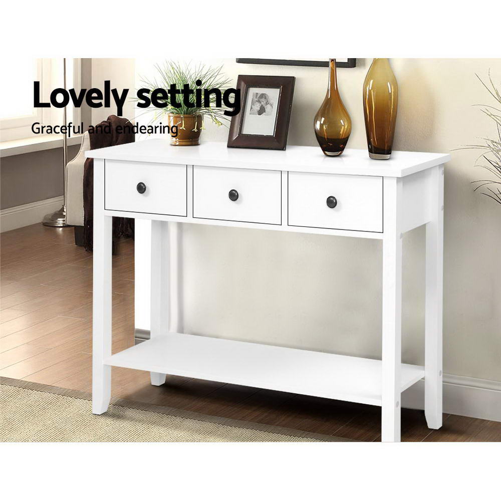 Hallway Console Table Hall Side Entry 3 Drawers Display White Desk Furniture - BM House & Garden